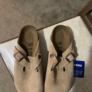 Birkenstock Boston Tan Suede Clogs